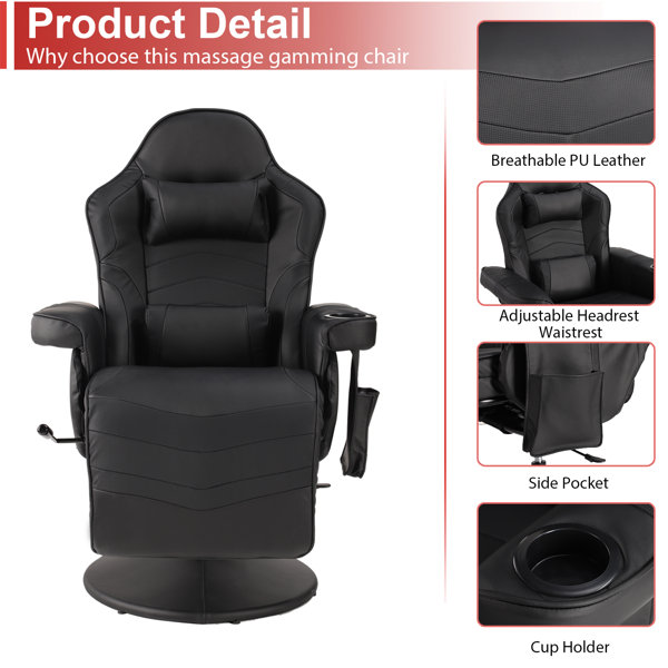 The Twillery Co.® Herrington Gaming Chair with Recline, Massage, and
